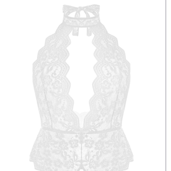 NWT Avidlove Elegant White Lace Halter Bodysuit - Picture 3 of 5
